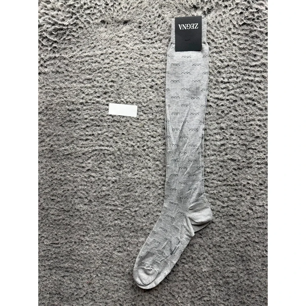 NWT Ermenegildo Zegna Iconic Triple X Knee Socks Light Grey Melange One Size